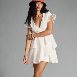 Anthropologie Ruffled V-Neck Mini Dress